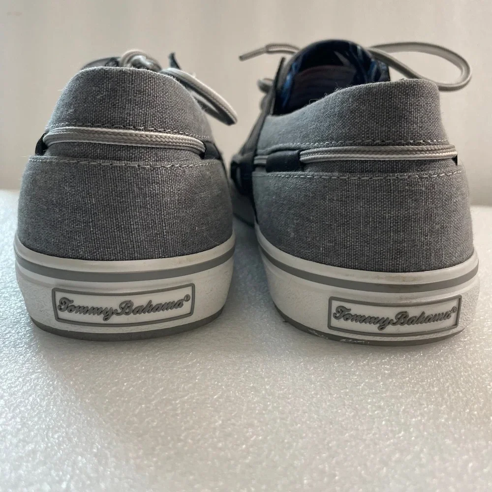 Tommy Bahama Mens Grey Canvas Boat Shoes TB8M00147 Tropical Lining Size 11.5